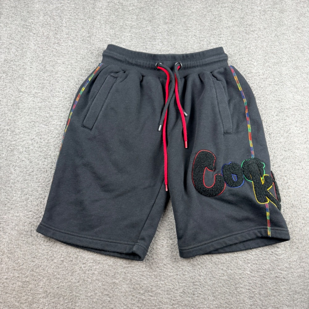 Cookies Men's S Small Black‎ Fleece Sweat Shorts Chenille Logo Rainbow Stitching